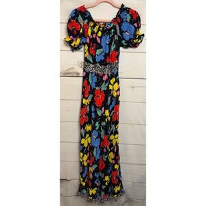 RIXO for Target Floral Puff Sleeve Maxi Dress Black Red Blue Yellow Size 0